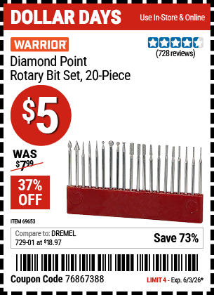 www.hfqpdb.com - WARRIOR DIAMOND POINT ROTARY BIT SET, 20-PIECE Lot No. 69653