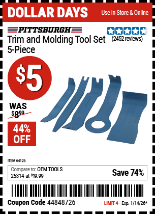 www.hfqpdb.com - PITTSBURGH TRIM AND MOLDING TOOL SET, 5-PIECE Lot No. 64126
