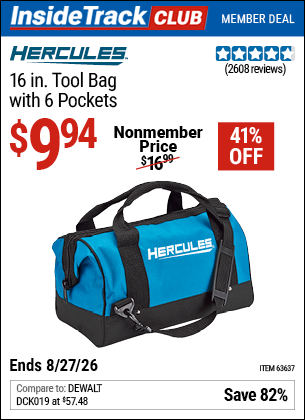 www.hfqpdb.com - HERCULES 16 IN. TOOL BAG WITH 6 POCKETS Lot No. 63637