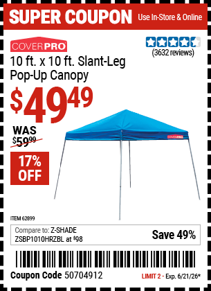 www.hfqpdb.com - COVERPRO 10 FT. X 10 FT. SLANT-LEG POP-UP CANOPY Lot No. 62899