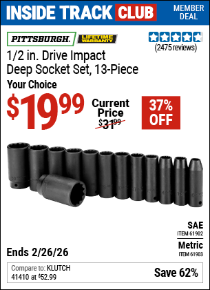 www.hfqpdb.com - PITTSBURGH 1/2 IN. DRIVE IMPACT DEEP SOCKET SET, 13-PIECE Lot No. 61902/61903