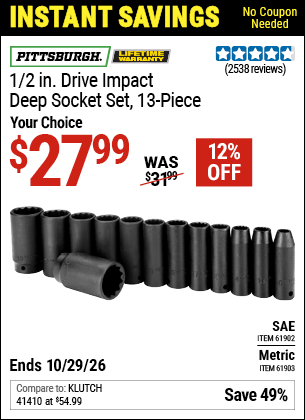 www.hfqpdb.com - PITTSBURGH 1/2 IN. DRIVE IMPACT DEEP SOCKET SET, 13-PIECE Lot No. 61902/61903