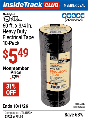 www.hfqpdb.com - STIKTEK 60 FT. X 3/4 IN. INDUSTRIAL-GRADE ELECTRICAL TAPE, 10-PACK Lot No. 63312