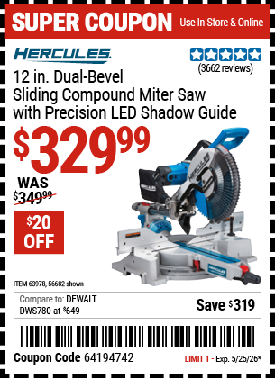 www.hfqpdb.com - HERCULES 12 IN. DUAL-BEVEL SLIDING COMPOUND MITER SAW WITH PRECISION LED SHADOW GUIDE Lot No. 56682/63978