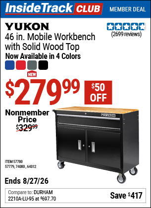 www.hfqpdb.com - YUKON 46 IN. MOBILE WORKBENCH WITH SOLID WOOD TOP Lot No. 64012/57779/57780