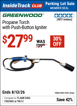 www.hfqpdb.com - GREENWOOD PROPANE TORCH WITH PUSH-BUTTON IGNITER Lot No. 91037/61595