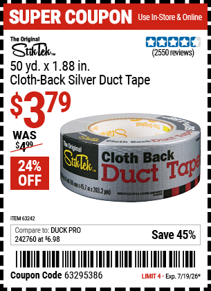www.hfqpdb.com - STIKTEK 50 YD. X 1.88 IN. CLOTH-BACK SILVER DUCT TAPE Lot No. 63242
