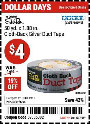 www.hfqpdb.com - STIKTEK 50 YD. X 1.88 IN. CLOTH-BACK SILVER DUCT TAPE Lot No. 63242