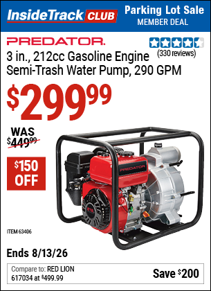 www.hfqpdb.com - PREDATOR 3 IN., 212CC GASOLINE ENGINE SEMI-TRASH WATER PUMP Lot No. 63406/56162