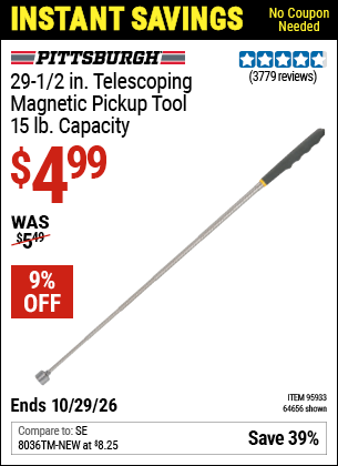 www.hfqpdb.com - PITTSBURGH 15 LB. CAPACITY TELESCOPING MAGNETIC PICKUP TOOL Lot No. 64656/95933