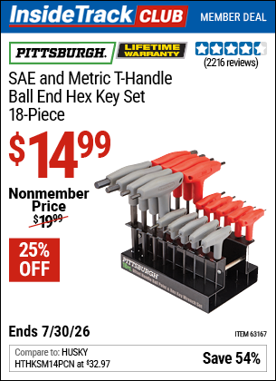 www.hfqpdb.com - PITTSBURGH SAE AND METRIC T-HANDLE BALL END HEX KEY SET, 18-PIECE Lot No. 63167