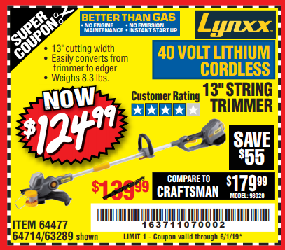 lynxx 40v lithium cordless string trimmer 64714