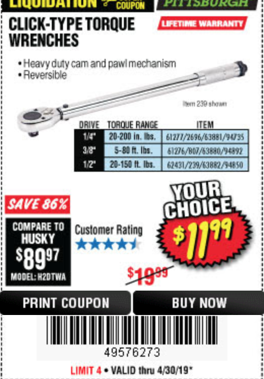 Harbor Freight Torque Wrench Coupon Code EARTHQUAKE XT 20V Max