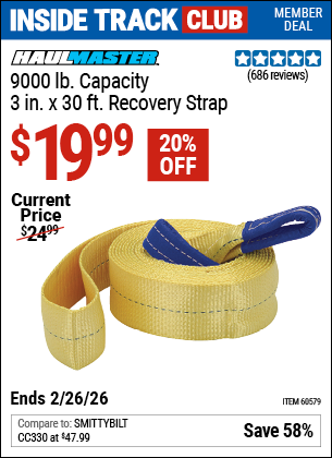 www.hfqpdb.com - HAUL-MASTER 9000 LB. CAPACITY, 3 IN. X 30 FT. RECOVERY STRAP Lot No. 60579