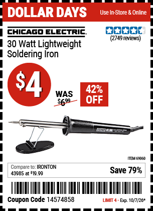 www.hfqpdb.com - CHICAGO ELECTRIC 30 WATT LIGHTWEIGHT SOLDERING IRON Lot No. 69060