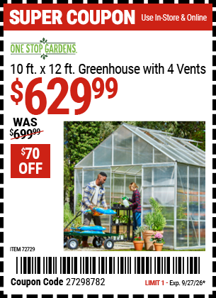 www.hfqpdb.com - ONE STOP GARDENS 10 FT. X 12 FT. GREENHOUSE WITH 4 VENTS Lot No. 93358/63353