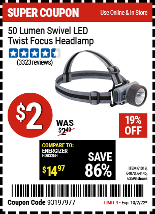 Harbor Freight HEADLAMP WITH SWIVEL LENS coupon