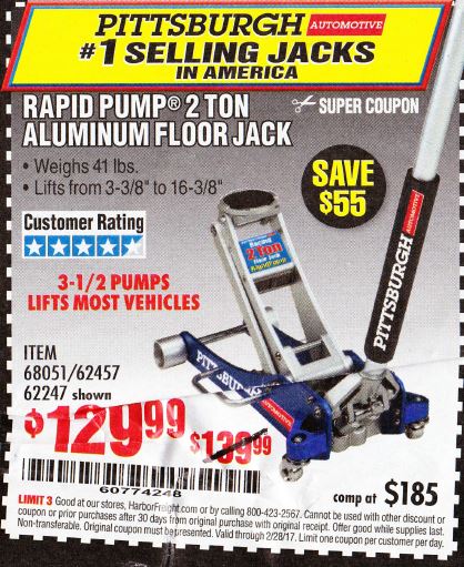 Harbor Freight Tools Coupon Database - Free coupons, 25 percent off coupons,  toolbox coupons - RAPID PUMP 2 TON LOW PROFILE ALUMINUM FLOOR JACK