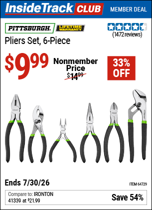 www.hfqpdb.com - PITTSBURGH PLIERS SET, 6-PIECE Lot No. 64729/63812