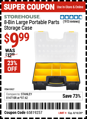 www.hfqpdb.com - STOREHOUSE 8-BIN LARGE PORTABLE PARTS STORAGE CASE Lot No. 93927