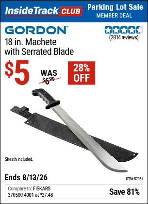 www.hfqpdb.com - GORDON 18 IN. MACHETE WITH SERRATED BLADE Lot No. 57951