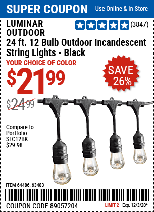 Harbor Freight 24ft. 12 Bulb Outdoor String Lights REVIEW, 64739 63483