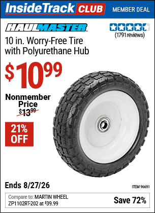 www.hfqpdb.com - HAUL-MASTER 10 IN. WORRY-FREE TIRE WITH POLYURETHANE HUB Lot No. 96691