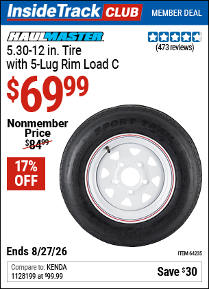 www.hfqpdb.com - HAUL-MASTER 5.30-12 IN. TIRE WITH 5-LUG RIM LOAD C Lot No. 64235