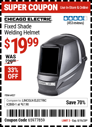 www.hfqpdb.com - CHICAGO ELECTRIC FIXED SHADE WELDING HELMET Lot No. 64527