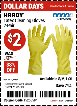 www.hfqpdb.com - HARDY LATEX CLEANING GLOVES, 2-PAIR Lot No. 64183/64184