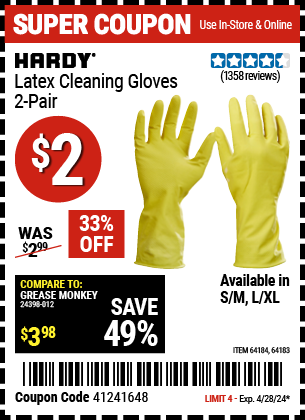 www.hfqpdb.com - LATEX CLEANING GLOVES 2 PAIR Lot No. 64184/64183