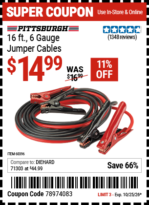 www.hfqpdb.com - PITTSBURGH 16 FT., 6 GAUGE JUMPER CABLES Lot No. 60396