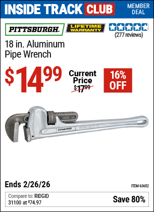 www.hfqpdb.com - PITTSBURGH 18 IN. ALUMINUM PIPE WRENCH Lot No. 63652