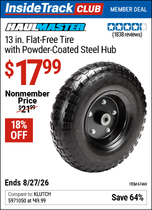 www.hfqpdb.com - HAUL-MASTER 13 IN. FLAT-FREE TIRE WITH POWDER-COATED STEEL HUB Lot No. 67469