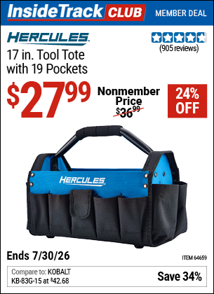 www.hfqpdb.com - HERCULES 17 IN. TOOL TOTE WITH 19 POCKETS Lot No. 64659