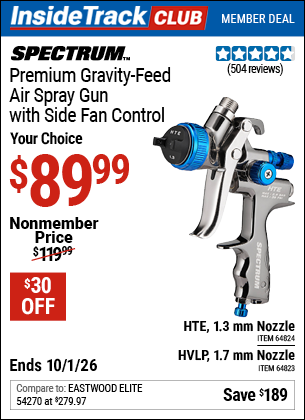 Harbor Freight SPECTRUM PREMIUM HVLP GRAVITY-FEED AIR SPRAY GUN WITH SIDE FAN CONTROL coupon