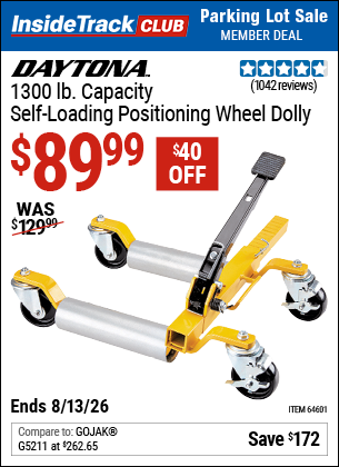 www.hfqpdb.com - DAYTONA 1300 LB. CAPACITY SELF-LOADING POSITIONING WHEEL DOLLY Lot No. 64601