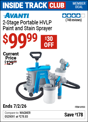 Harbor Freight AVANTI 2-STAGE PORTABLE HVLP PAINT AND STAIN SPRAYER coupon