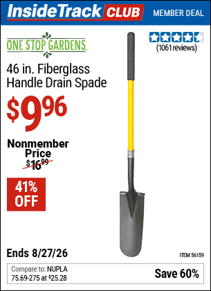 www.hfqpdb.com - ONE STOP GARDENS 46 IN. FIBERGLASS HANDLE DRAIN SPADE Lot No. 56159