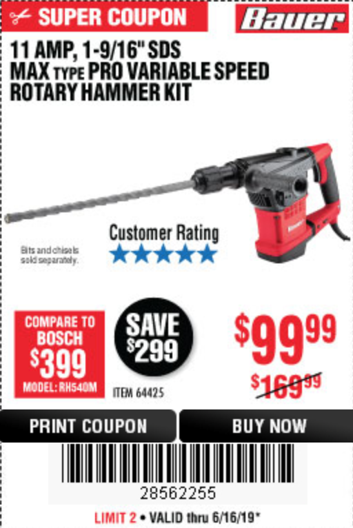 Harbor Freight Tools Coupon Database Free Coupons 25 Percent Off Coupons Toolbox Coupons 11 Amp 1 9 16 Sds Max Type Pro Variable Speed Rotary Hammer Kit