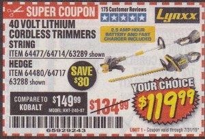 lynxx 40v lithium cordless string trimmer 63289