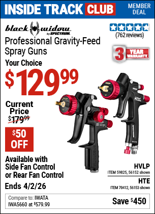 Harbor Freight BLACK WIDOW BY SPECTRUM PROFESSIONAL GRAVITY-FEED AIR SPRAY GUN WITH FAN CONTROL coupon