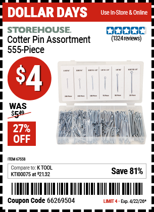 www.hfqpdb.com - STOREHOUSE COTTER PIN ASSORTMENT, 555-PIECE Lot No. 67558