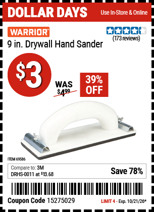 www.hfqpdb.com - WARRIOR 9 IN. DRYWALL HAND SANDER Lot No. 69586