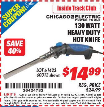 Chicago Electric Power Tools Heavy Duty Hot Knife 60313