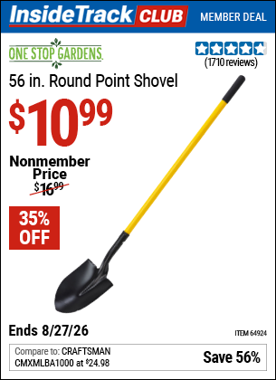 www.hfqpdb.com - ONE STOP GARDENS 56 IN. ROUND POINT SHOVEL Lot No. 64924