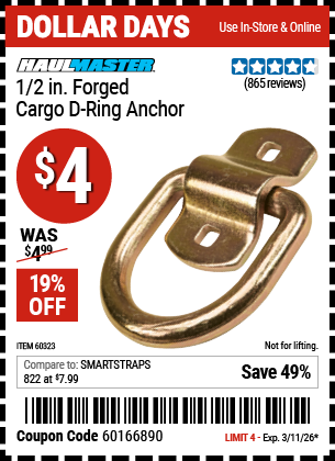 www.hfqpdb.com - HAUL-MASTER 1/2 IN. FORGED CARGO D-RING ANCHOR Lot No. 60323