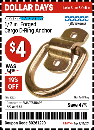 www.hfqpdb.com - HAUL-MASTER 1/2 IN. FORGED CARGO D-RING ANCHOR Lot No. 60323