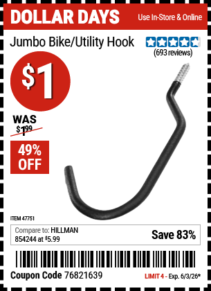 www.hfqpdb.com - JUMBO BIKE/UTILITY HOOK Lot No. 47751