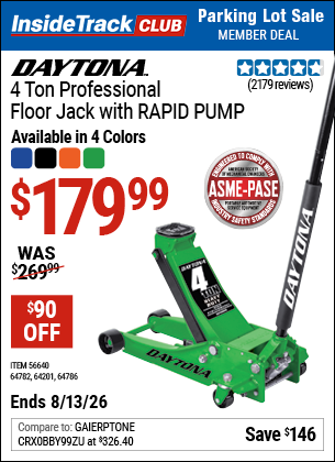 www.hfqpdb.com - DAYTONA 4 TON PROFESSIONAL FLOOR JACK WITH RAPID PUMP Lot No. 56640/64201/64782/64786